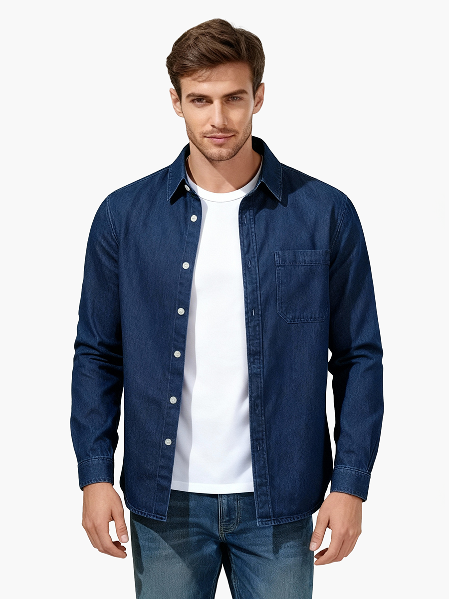 男士蓝色休闲衬衫