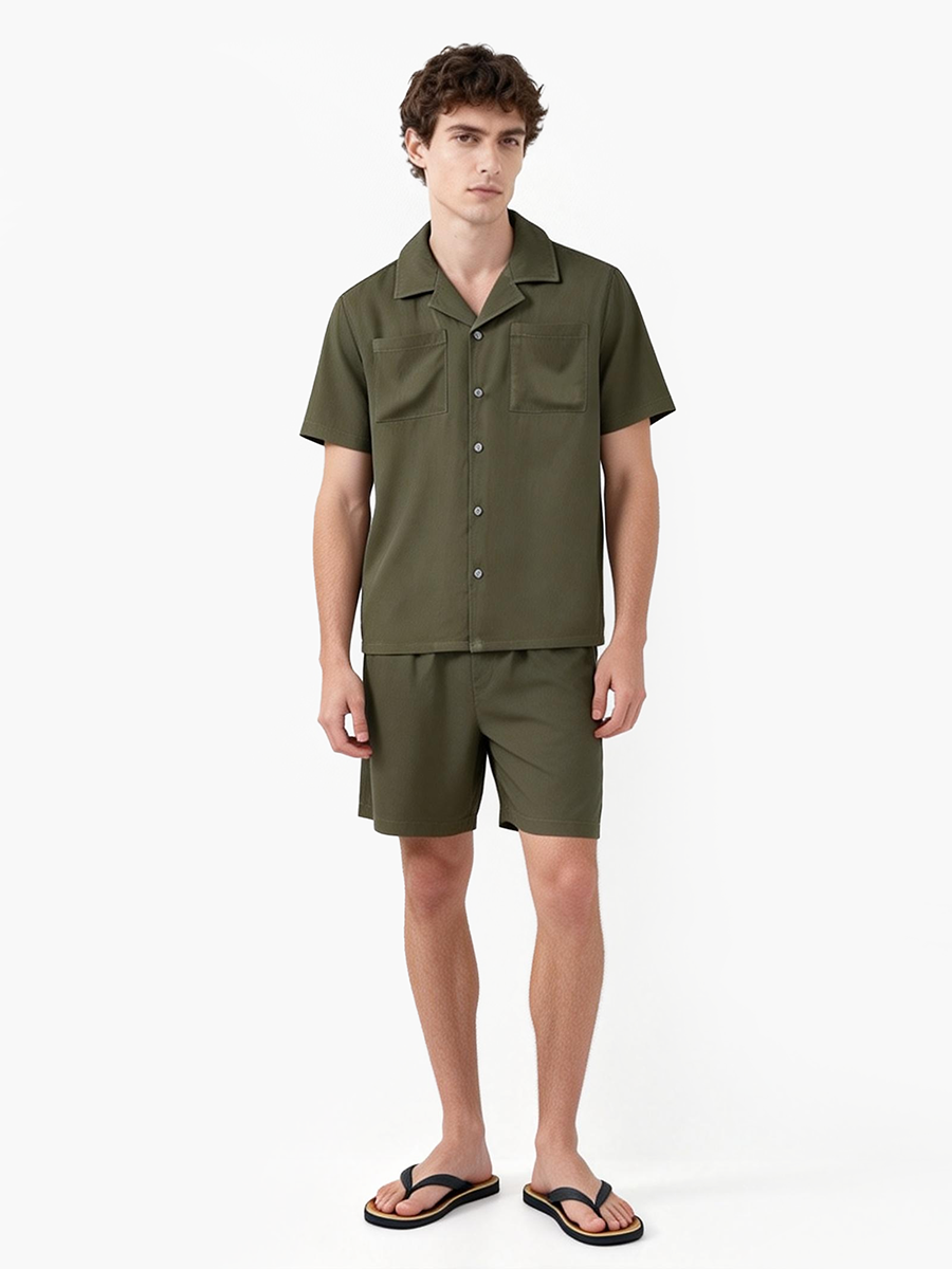 男士家居服衬衫短裤套装