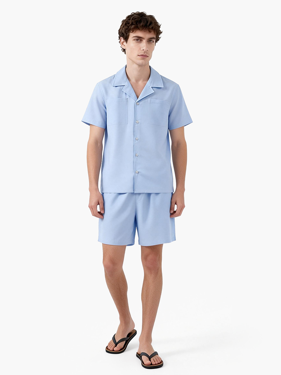 男士衬衫短裤家居服套装