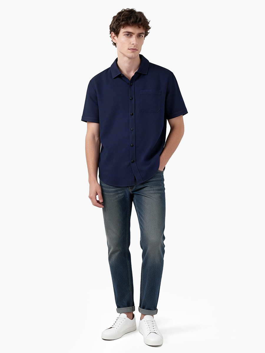 男士纯色商务休闲短袖衬衫