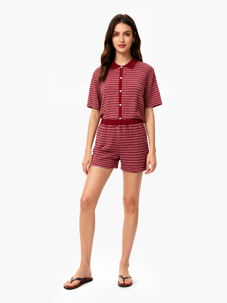 女式短袖条纹短裤家居服套装
