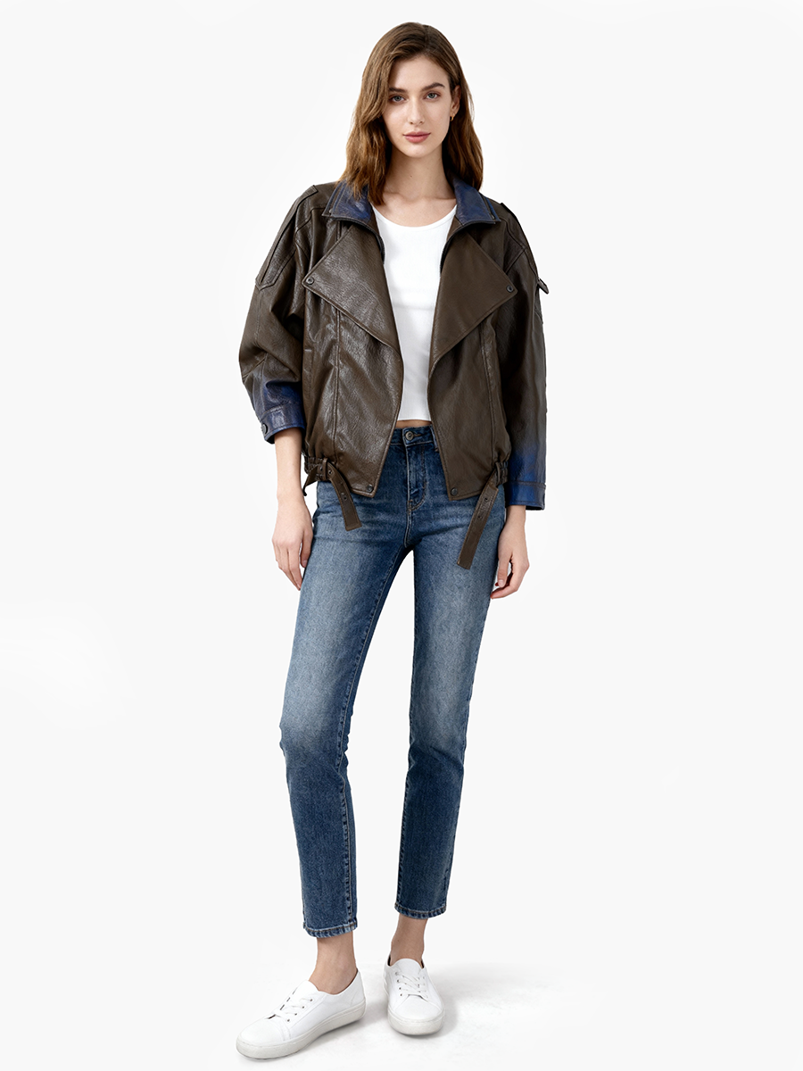 Lady's collared leather coat