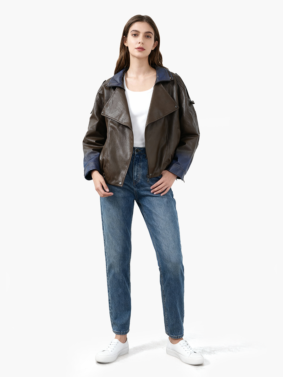 Lady's collared leather coat