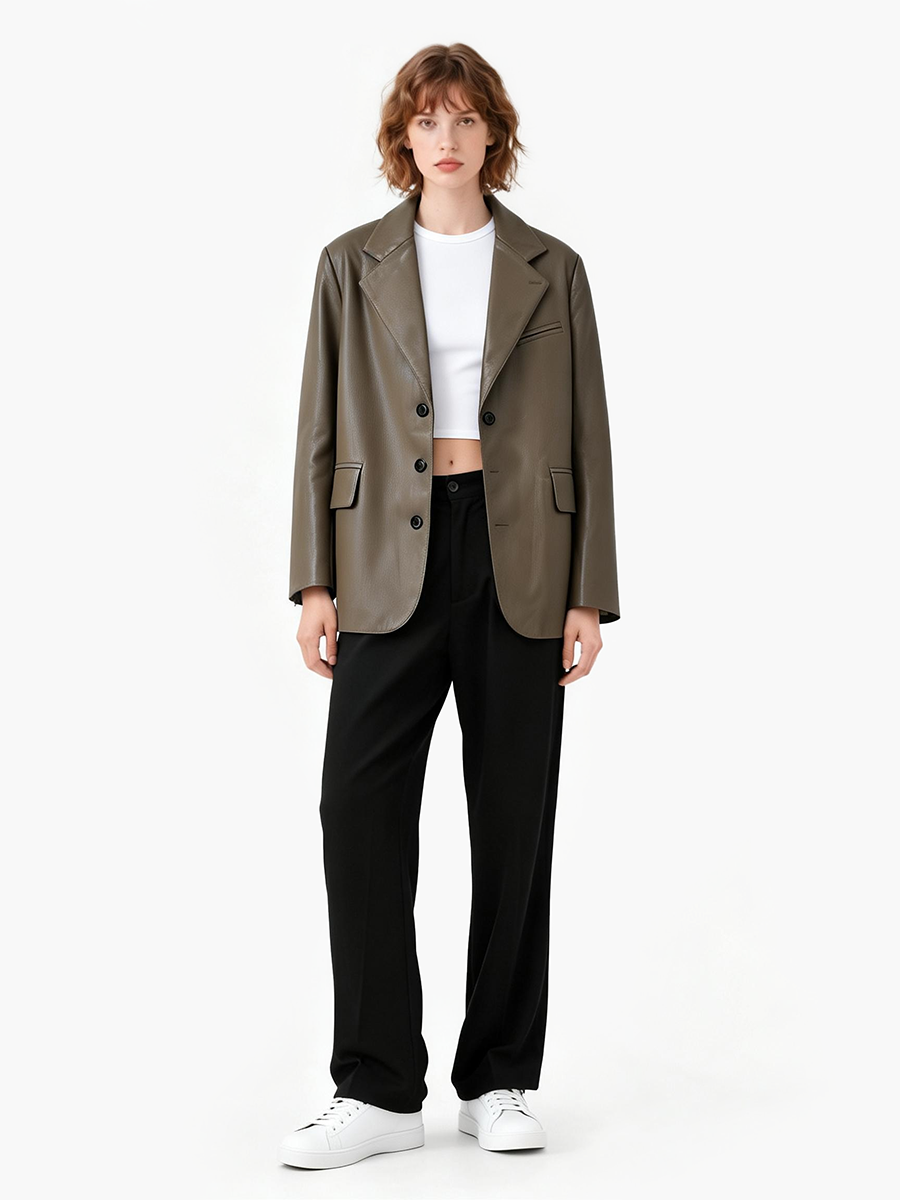 Lady's simple oversized leather jacket