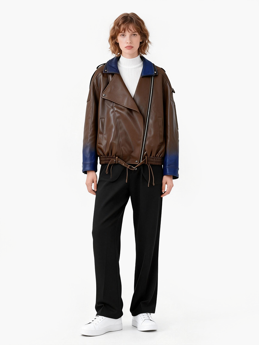 Lady's collared leather jacket