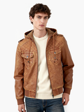 Men's hooded leather jacket