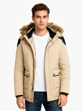 Men's woolen hooded thick mid-length cotton coat