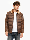 Men's leather-faced quilted cotton coat