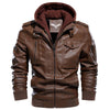 JACKETS KEZONO Leather Detachable Hooded Retro Locomotive Jacket