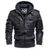 JACKETS KEZONO Leather Detachable Hooded Retro Locomotive Jacket
